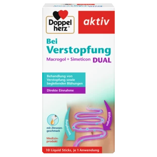 Abbildung der Produktverpackung Doppelherz aktiv Bei Verstopfung Dual Frontansicht